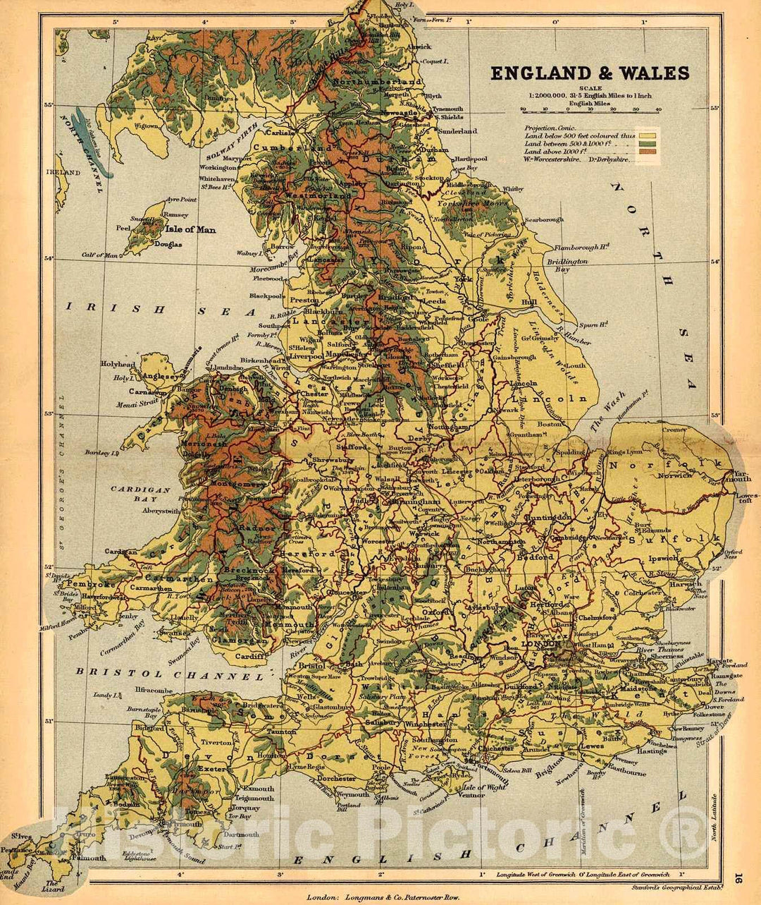 Historic Map : 1889 England and Wales : Vintage Wall Art