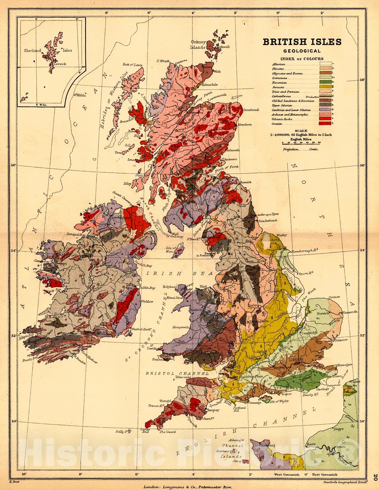 Historic Map : 1889 British Isles, Geological : Vintage Wall Art