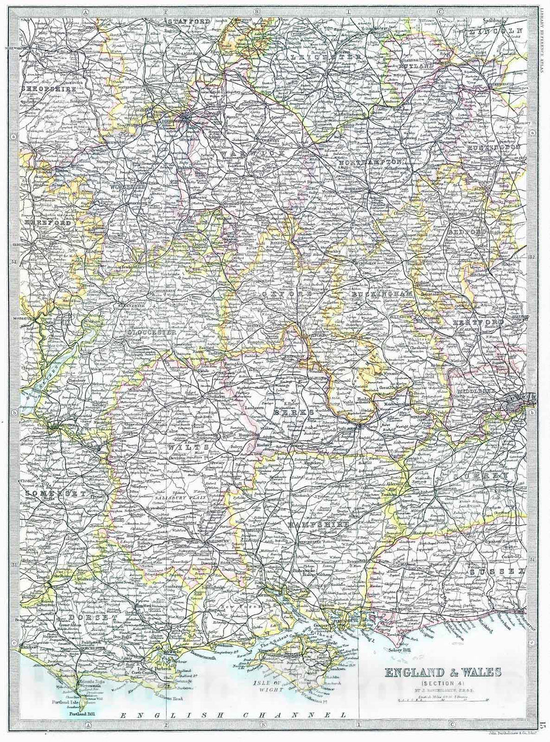 Historic Map : 1890 England and Wales (Section 4) : Vintage Wall Art