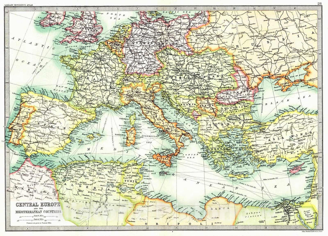 Historic Map : 1890 Central Europe and the Mediterranean : Vintage Wall Art