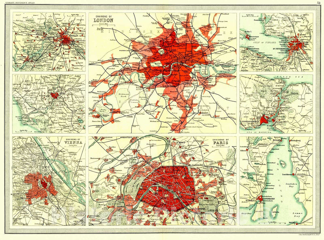 Historic Map : 1890 Plans of European Towns : Vintage Wall Art