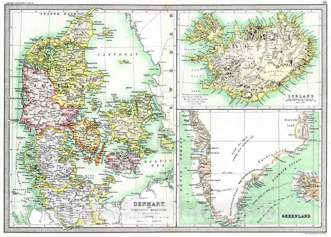 Historic Map : 1890 Denmark, Iceland, and Greenland : Vintage Wall Art