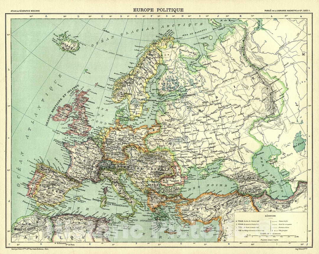 Historic Map : 1890 Europe Politique : Vintage Wall Art