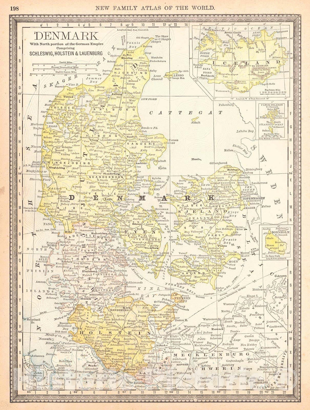 Historic Map : 1890 Denmark with North portion of the German Empire comprising Schleswig, Holstein, and Lauenberg : Vintage Wall Art