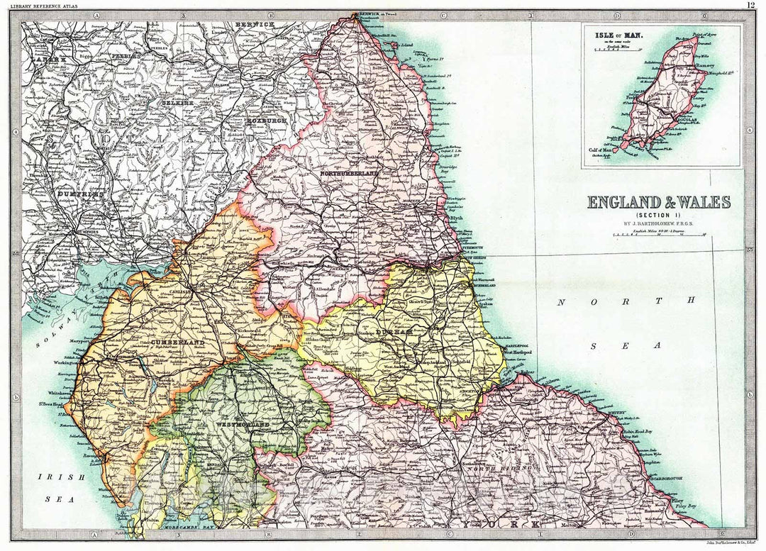 Historic Map : 1890 England and Wales (Section 1) : Vintage Wall Art