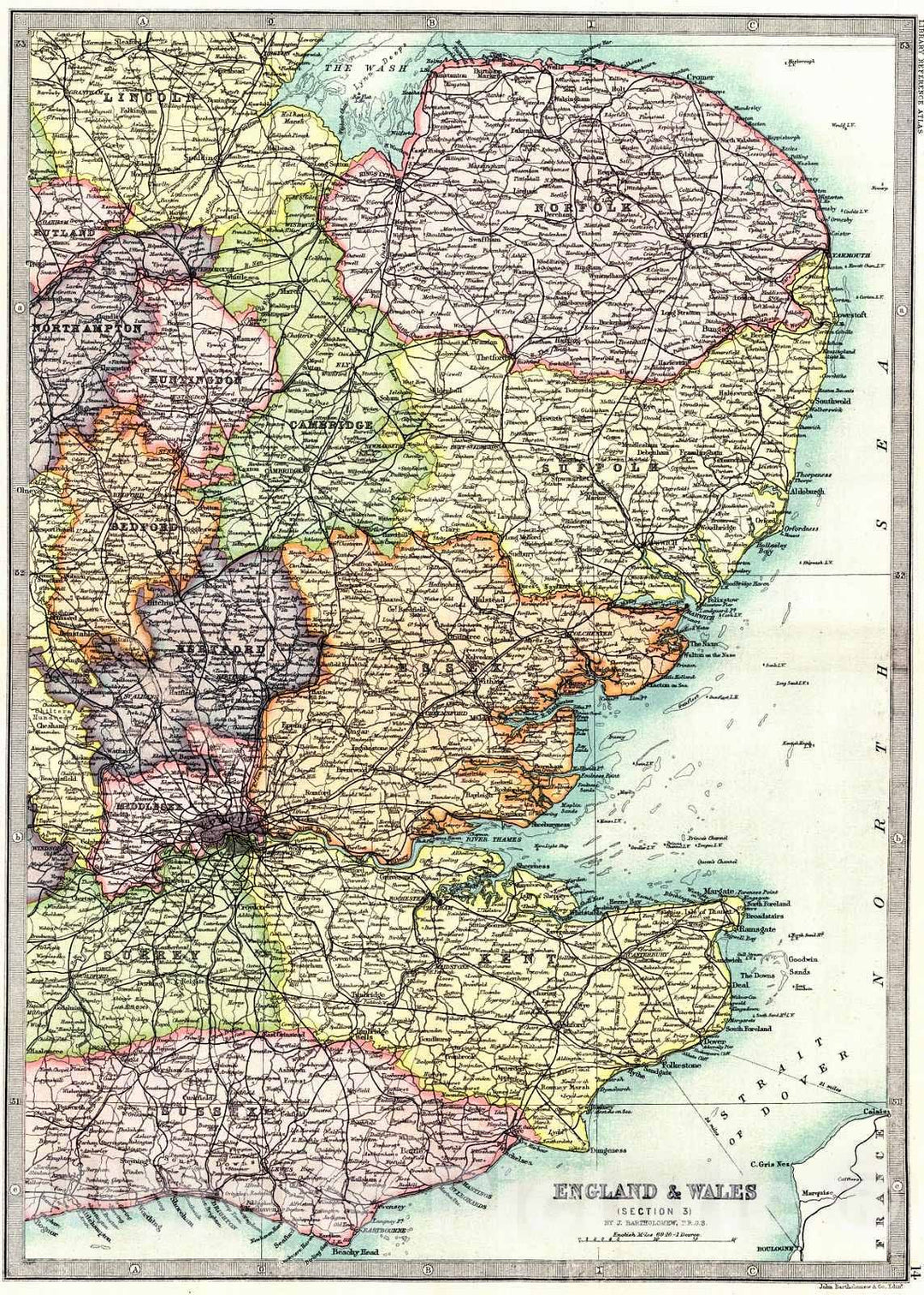 Historic Map : 1890 England and Wales (Section 3) : Vintage Wall Art