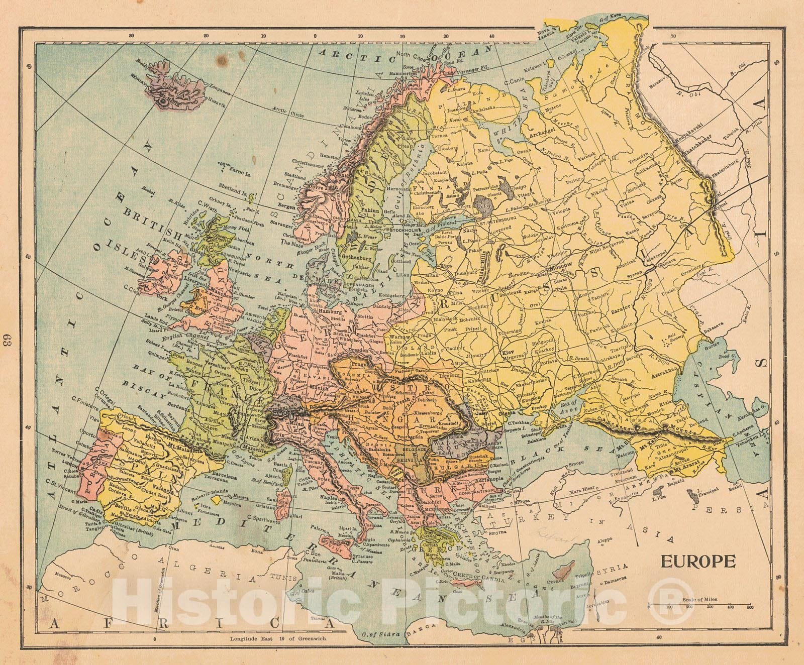 Historic Map : 1891 Europe : Vintage Wall Art