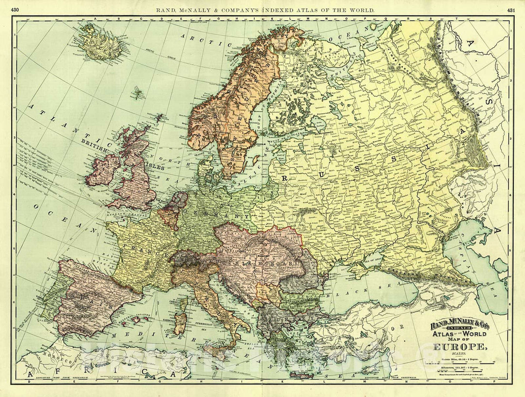 Historic Map : 1892 Map of Europe : Vintage Wall Art