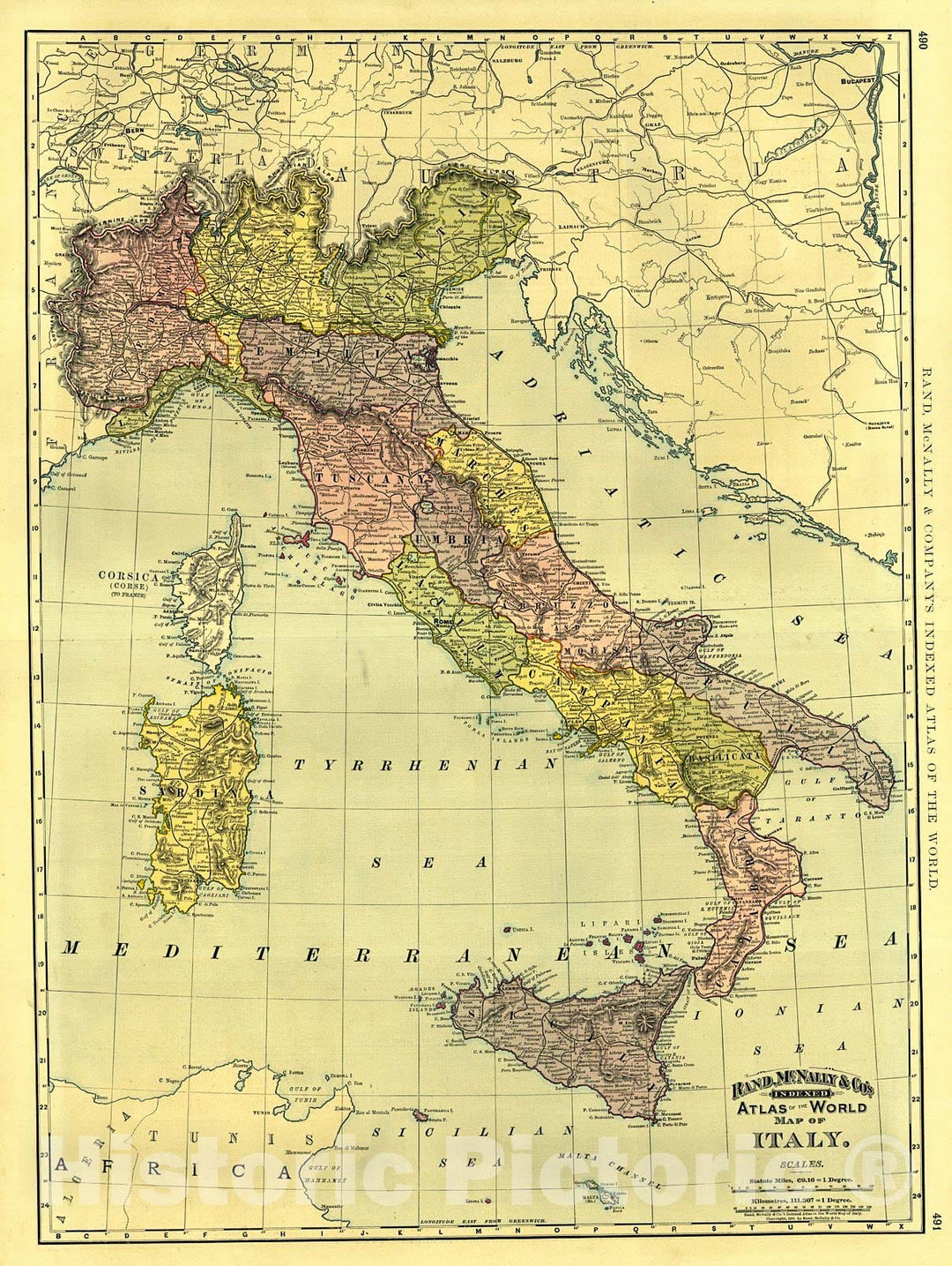 Historic Map : 1892 Map of Italy : Vintage Wall Art