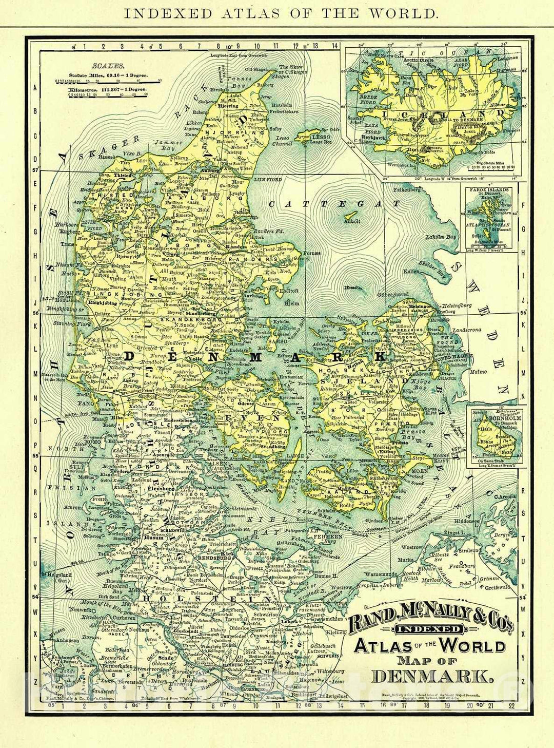 Historic Map : 1892 Map of Denmark : Vintage Wall Art