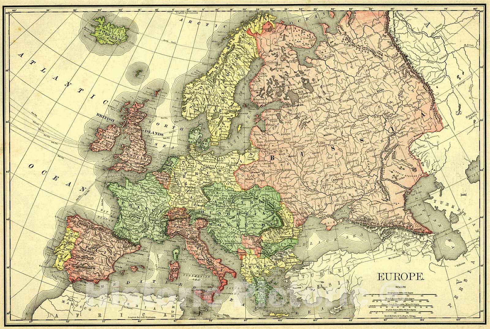 Historic Map : 1893 Europe : Vintage Wall Art