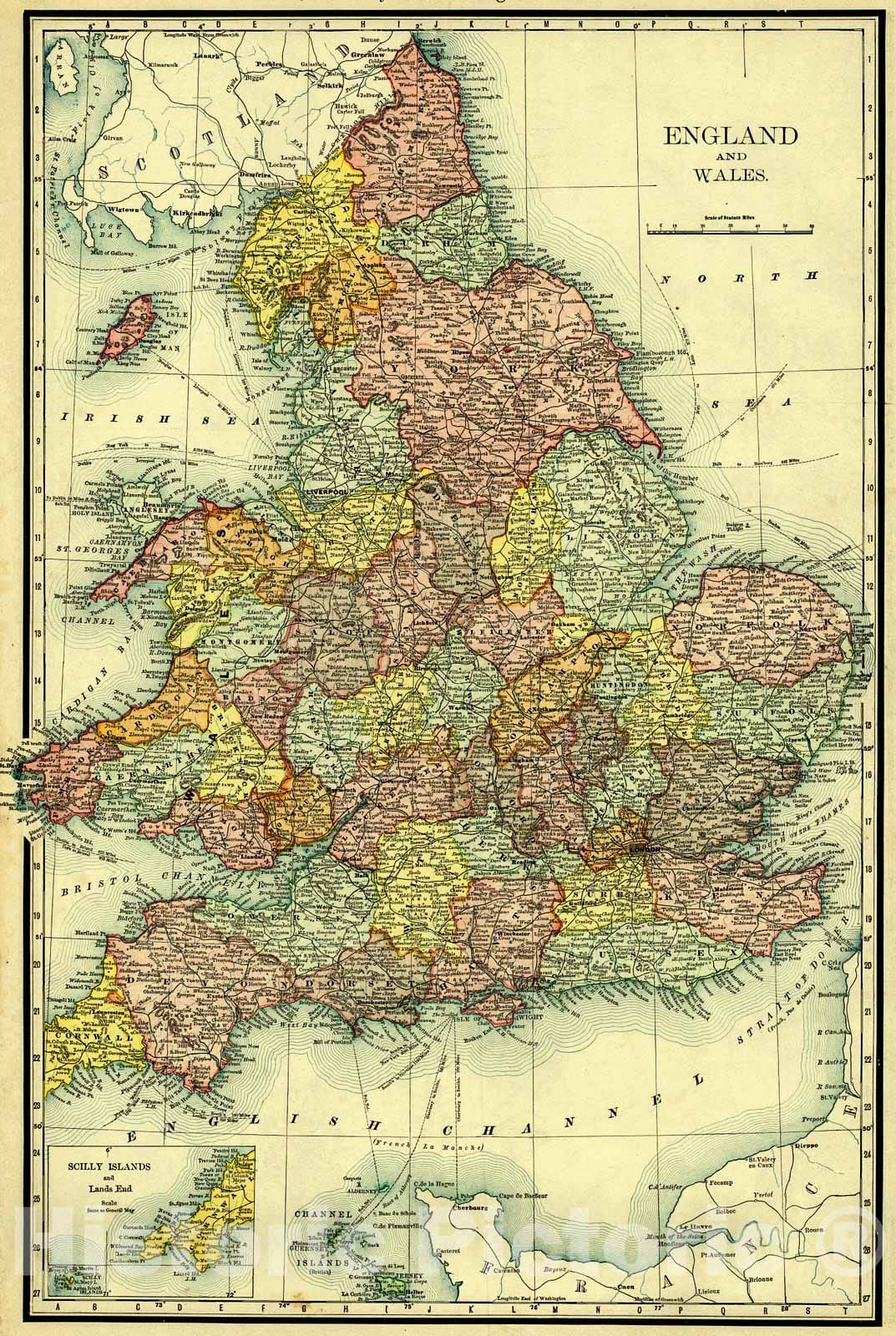 Historic Map : 1893 England and Wales : Vintage Wall Art