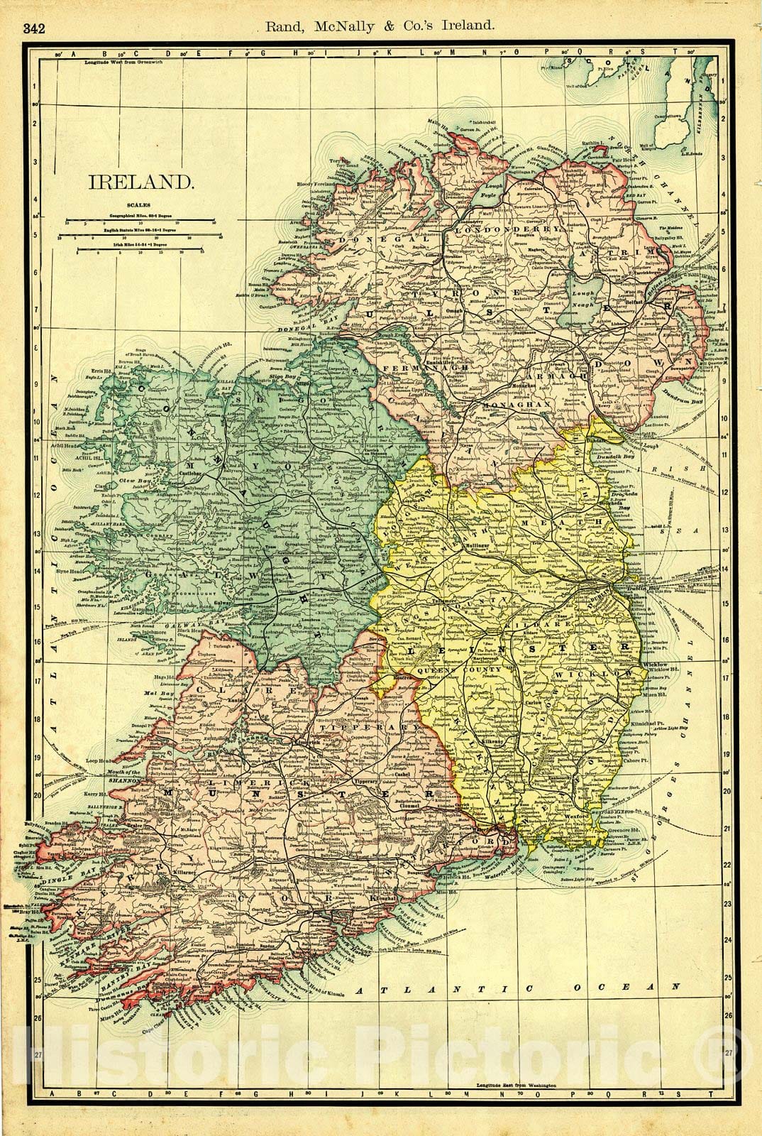 Historic Map : 1893 Ireland : Vintage Wall Art