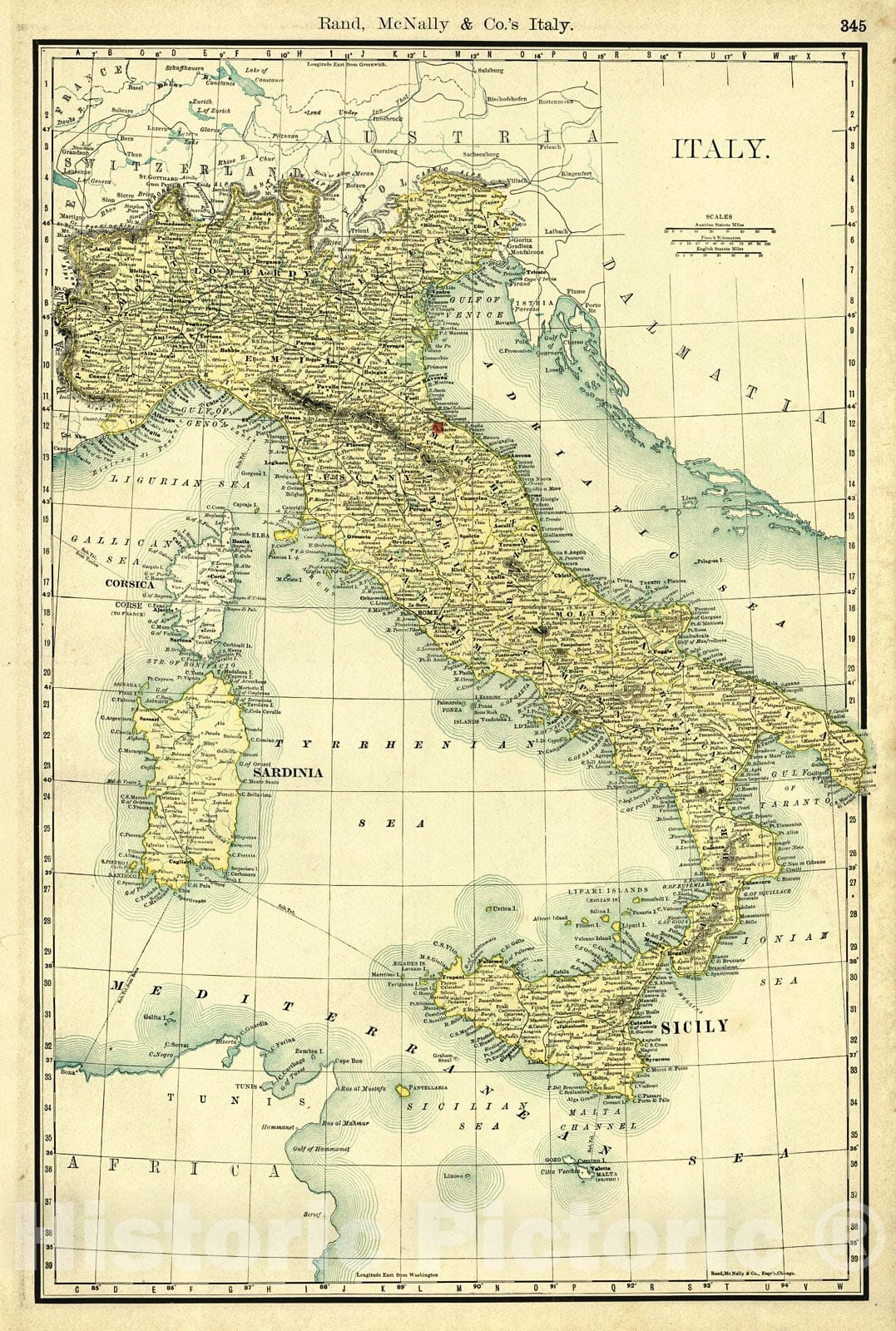 Historic Map : 1893 Italy : Vintage Wall Art