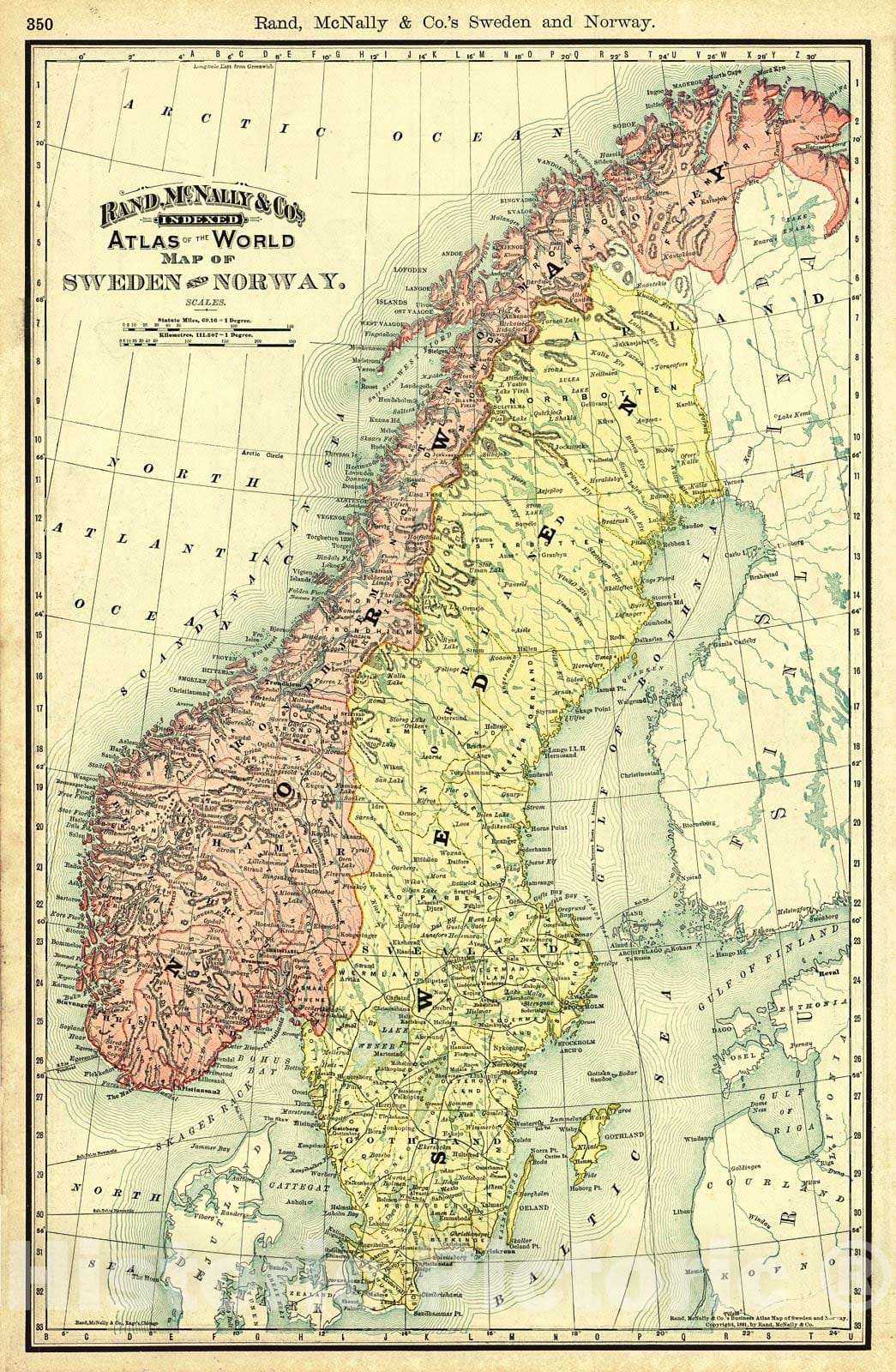 Historic Map : 1893 Sweden and Norway : Vintage Wall Art