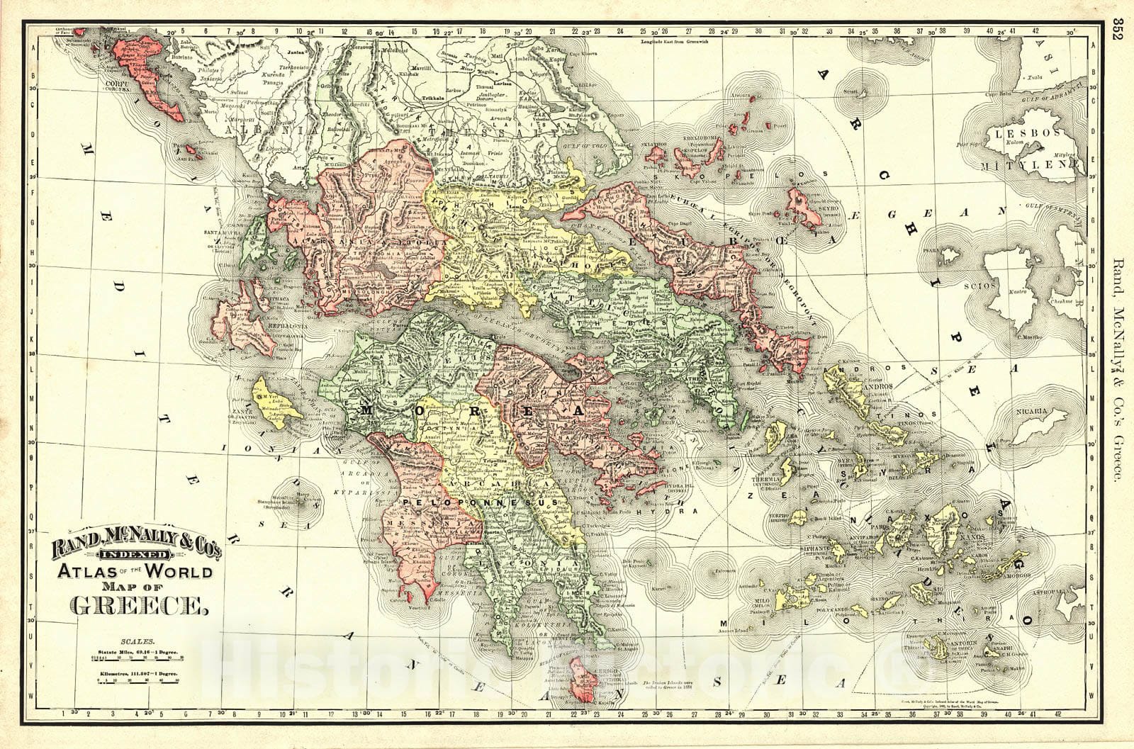 Historic Map : 1893 Greece : Vintage Wall Art