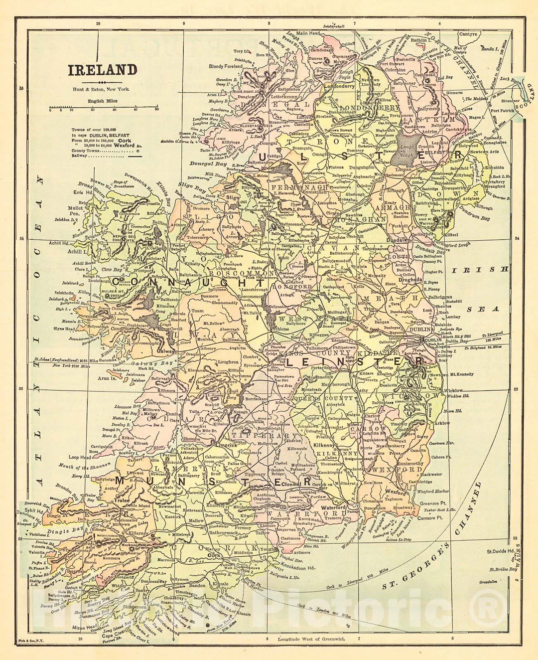 Historic Map : 1893 Ireland : Vintage Wall Art