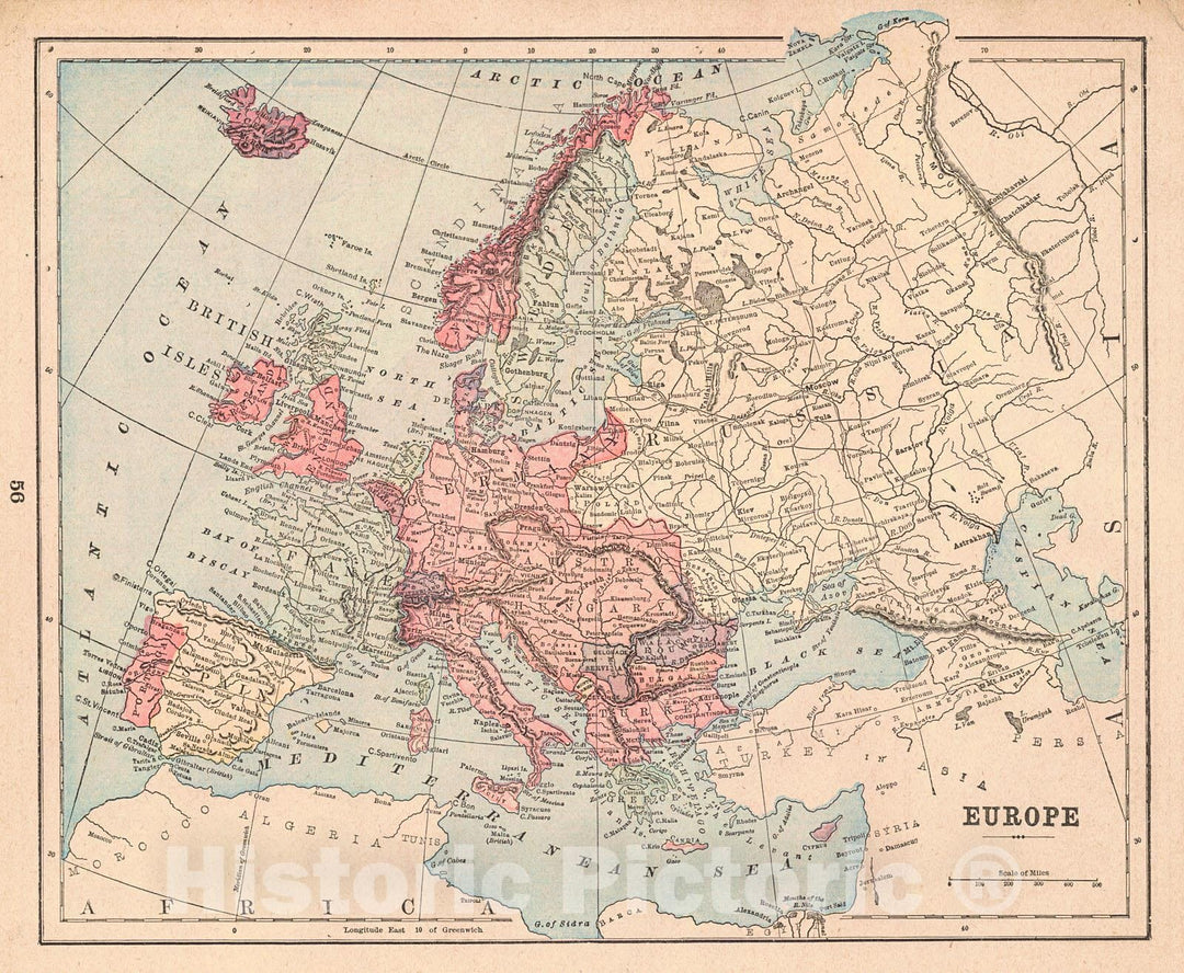 Historic Map : 1893 Europe : Vintage Wall Art