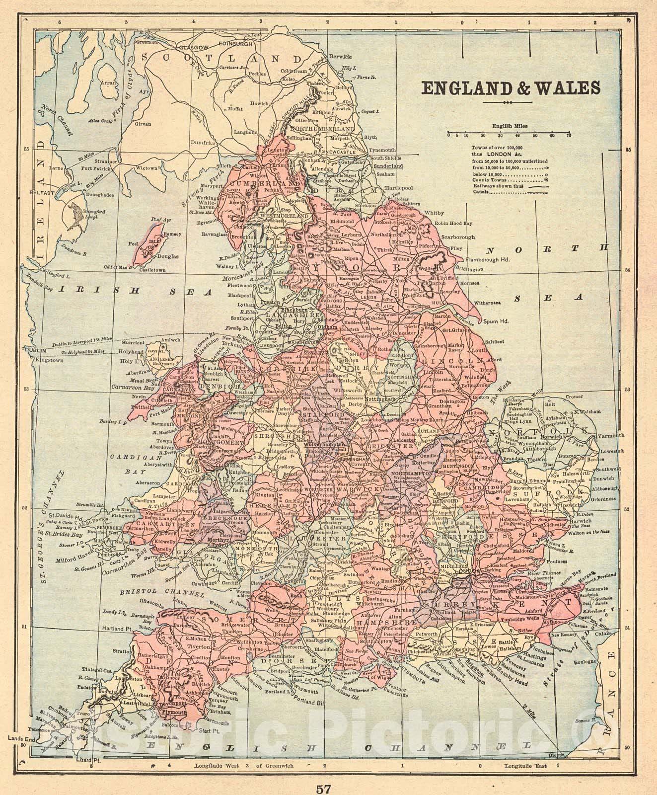 Historic Map : 1893 England & Wales : Vintage Wall Art