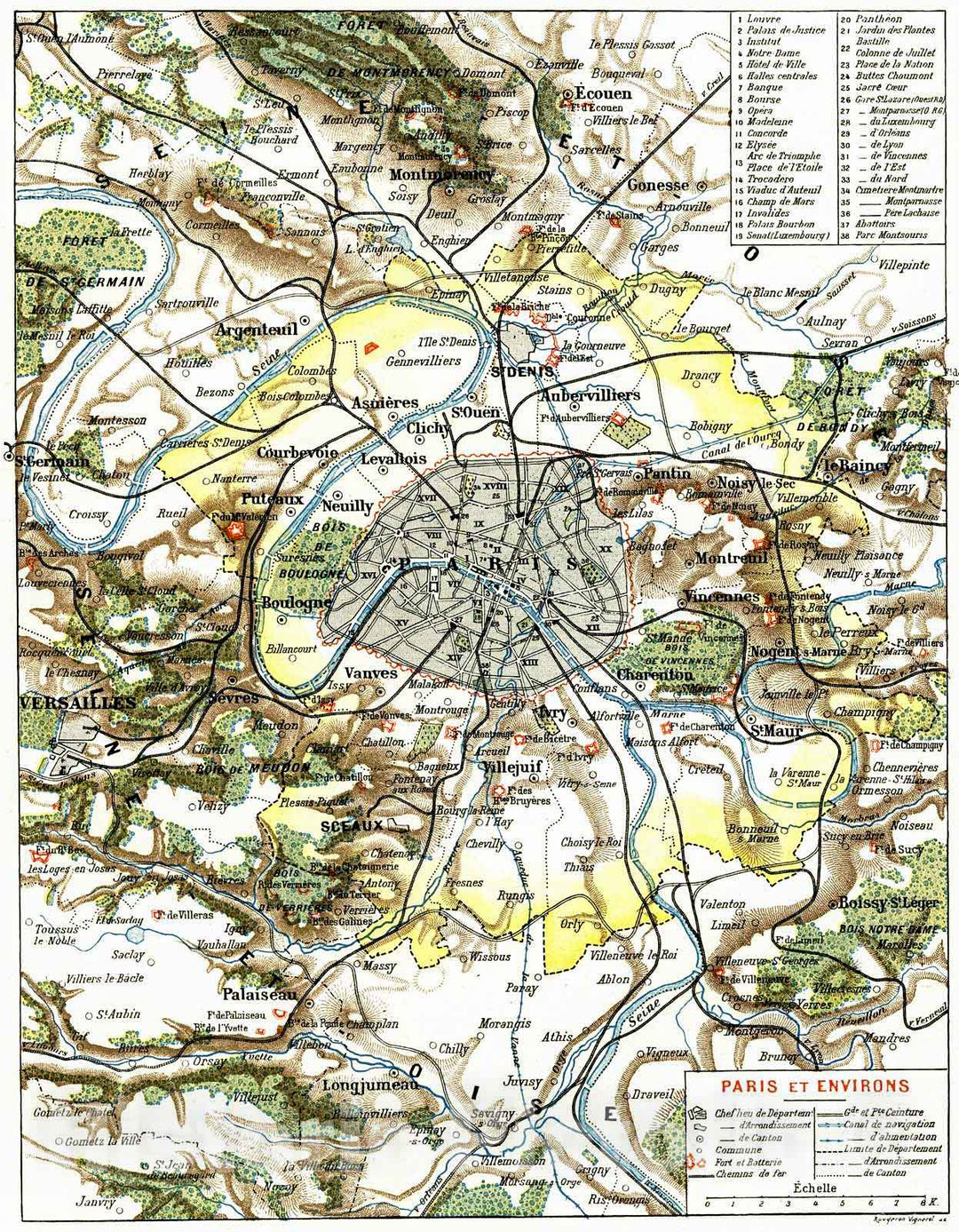 Historic Map : 1895 Paris et ses environs : Vintage Wall Art