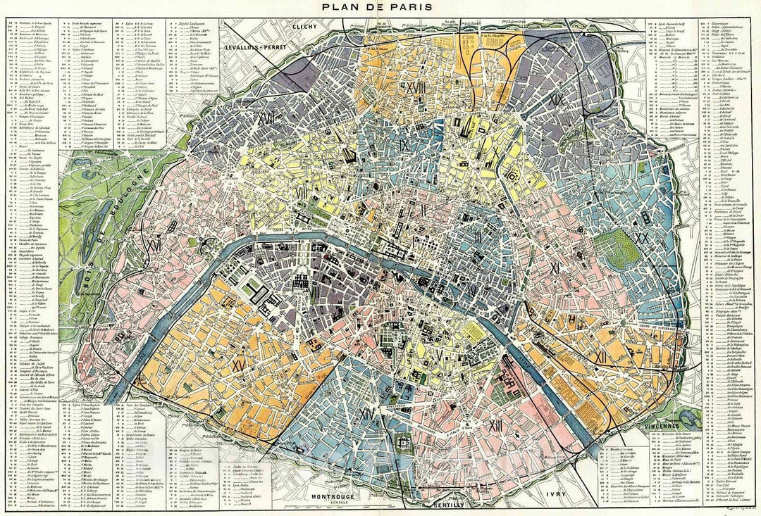 Historic Map : 1895 Plan de Paris : Vintage Wall Art