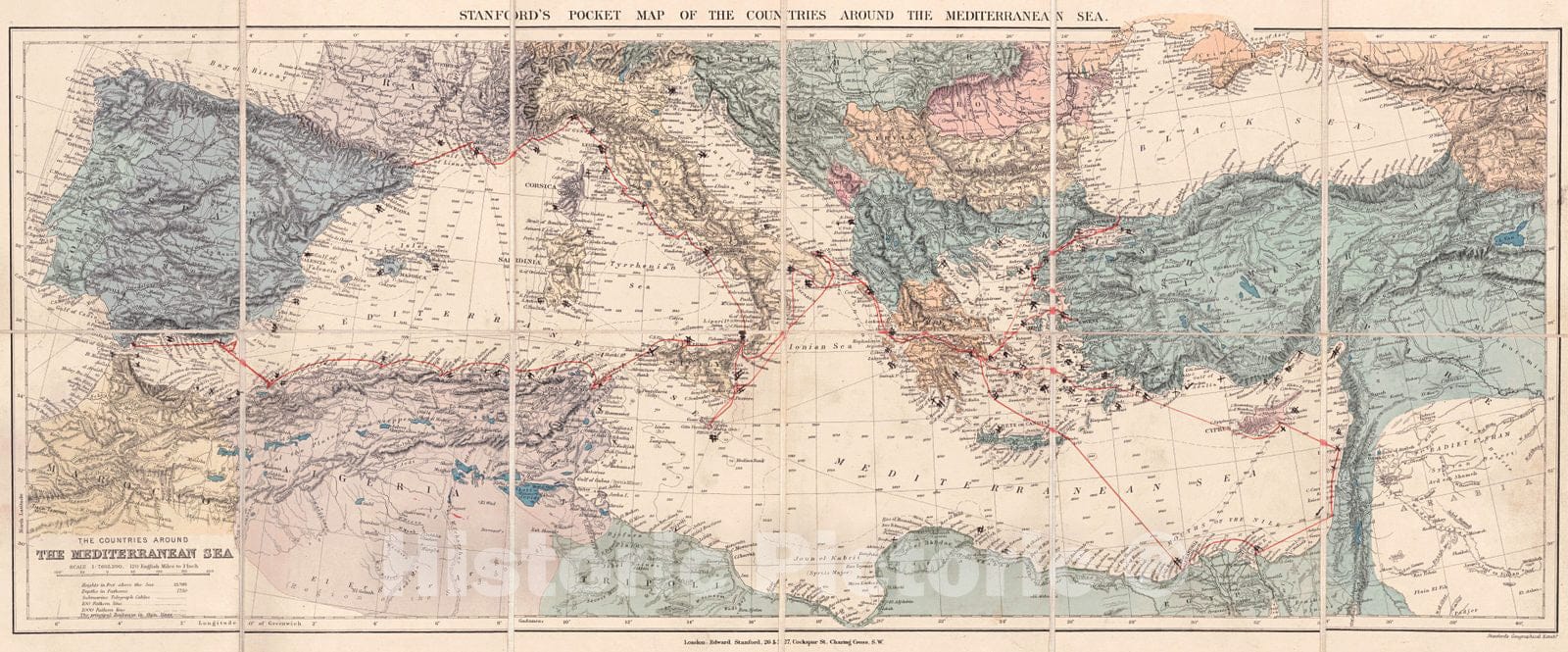 Historic Map : 1896 The Countries Around the Mediterranean Sea  : Vintage Wall Art