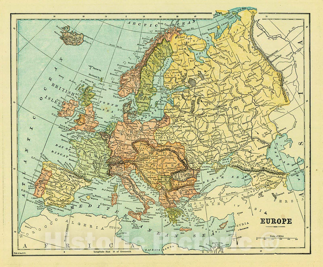 Historic Map : 1896 Europe : Vintage Wall Art