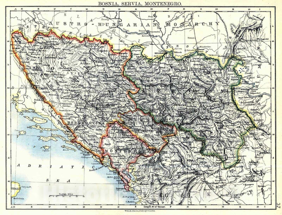 Historic Map : 1897 Bosnia, Servia, Montenegro : Vintage Wall Art