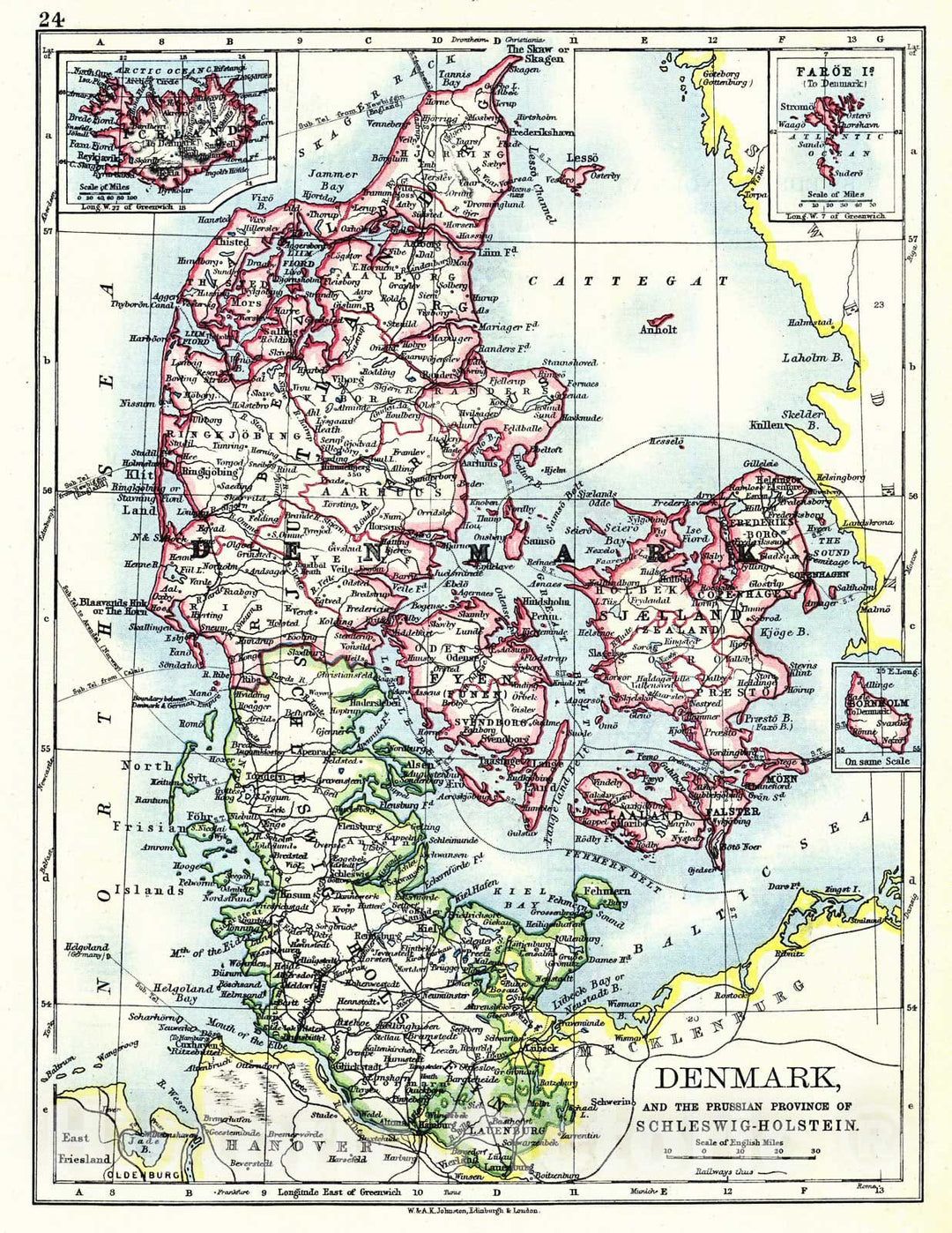 Historic Map : 1897 Denmark and the Prussian Province of Schleswig-Holstein : Vintage Wall Art