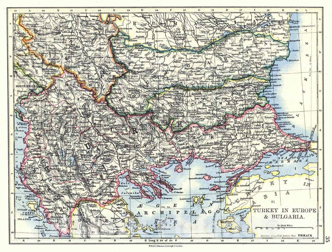 Historic Map : 1897 Turkey in Europe and Bulgaria : Vintage Wall Art