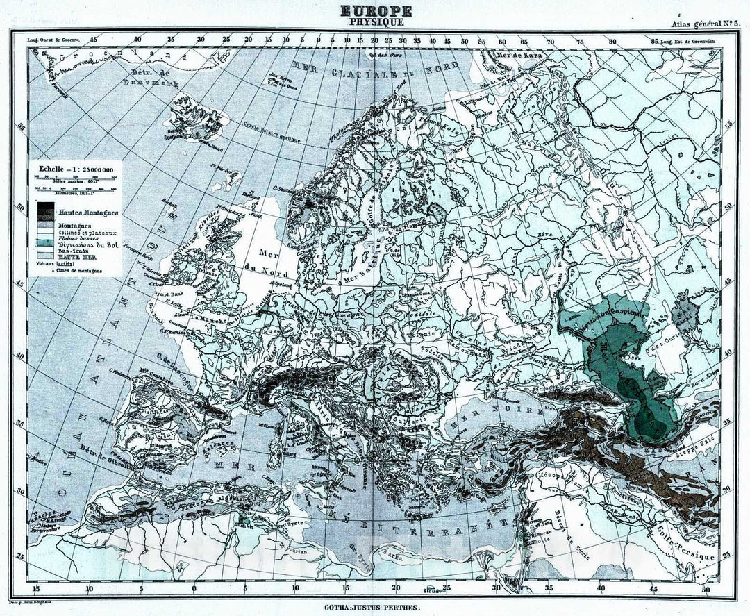 Historic Map : 1897 Europe Physique : Vintage Wall Art