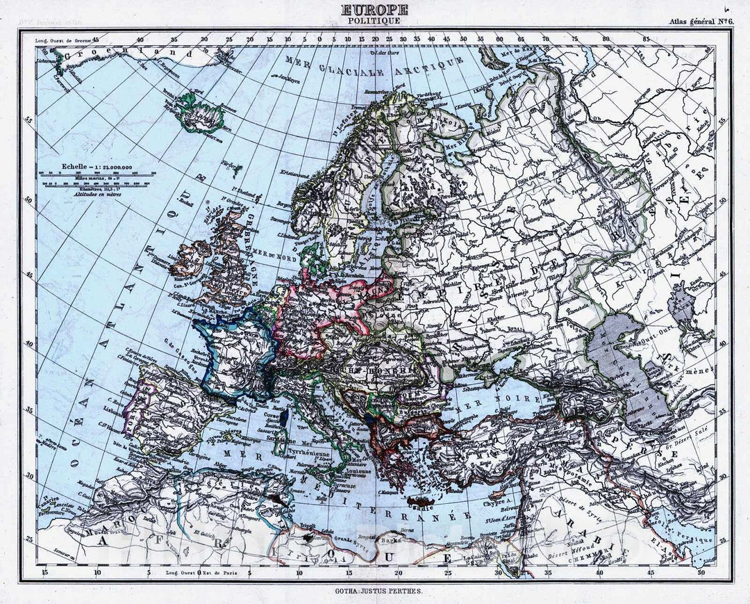 Historic Map : 1897 Europe Politique : Vintage Wall Art