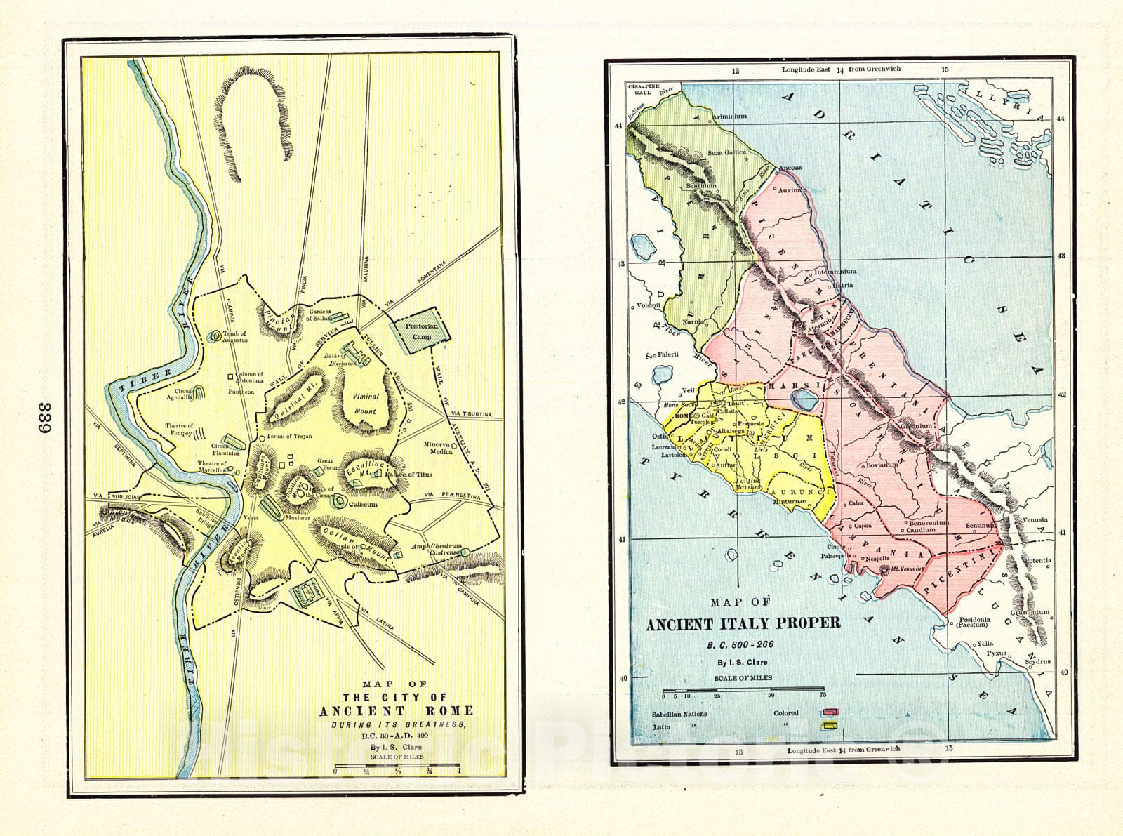 Historic Map : Map of the City of Ancient Rome, B.C. 30 - A.D. 400, Map of Ancient Italy Proper, B.C. 800 - 266, 1898 : Vintage Wall Art