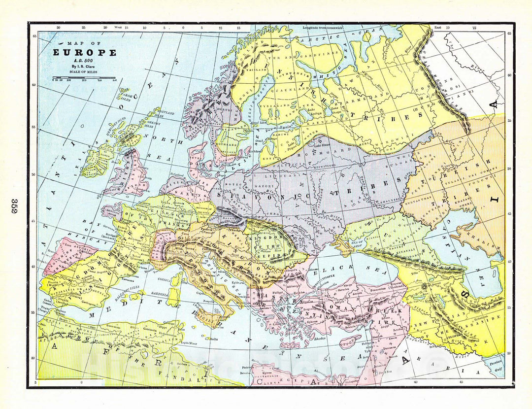 Historic Map : 1898 Map of Europe, A.D. 500 : Vintage Wall Art