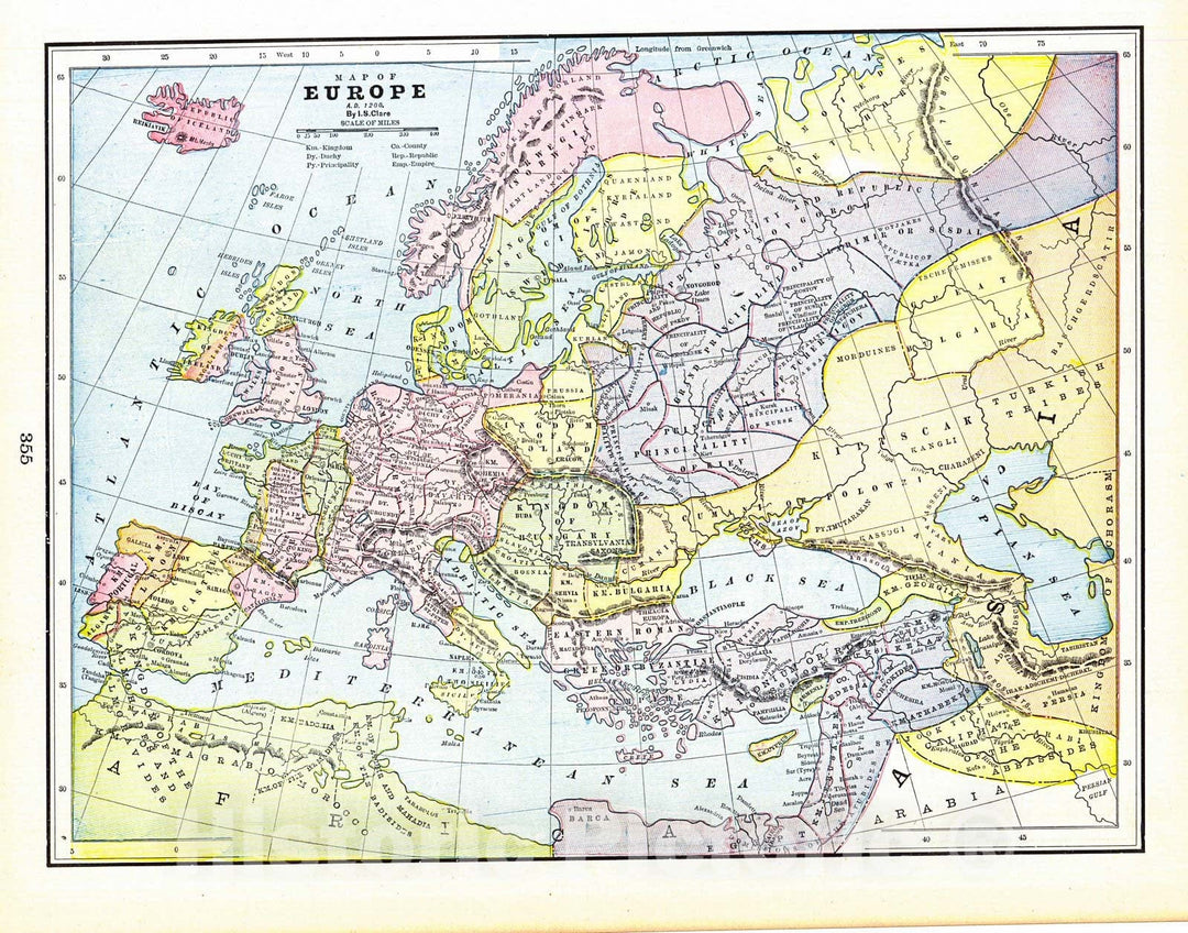 Historic Map : 1898 Map of Europe, A.D. 1200 : Vintage Wall Art