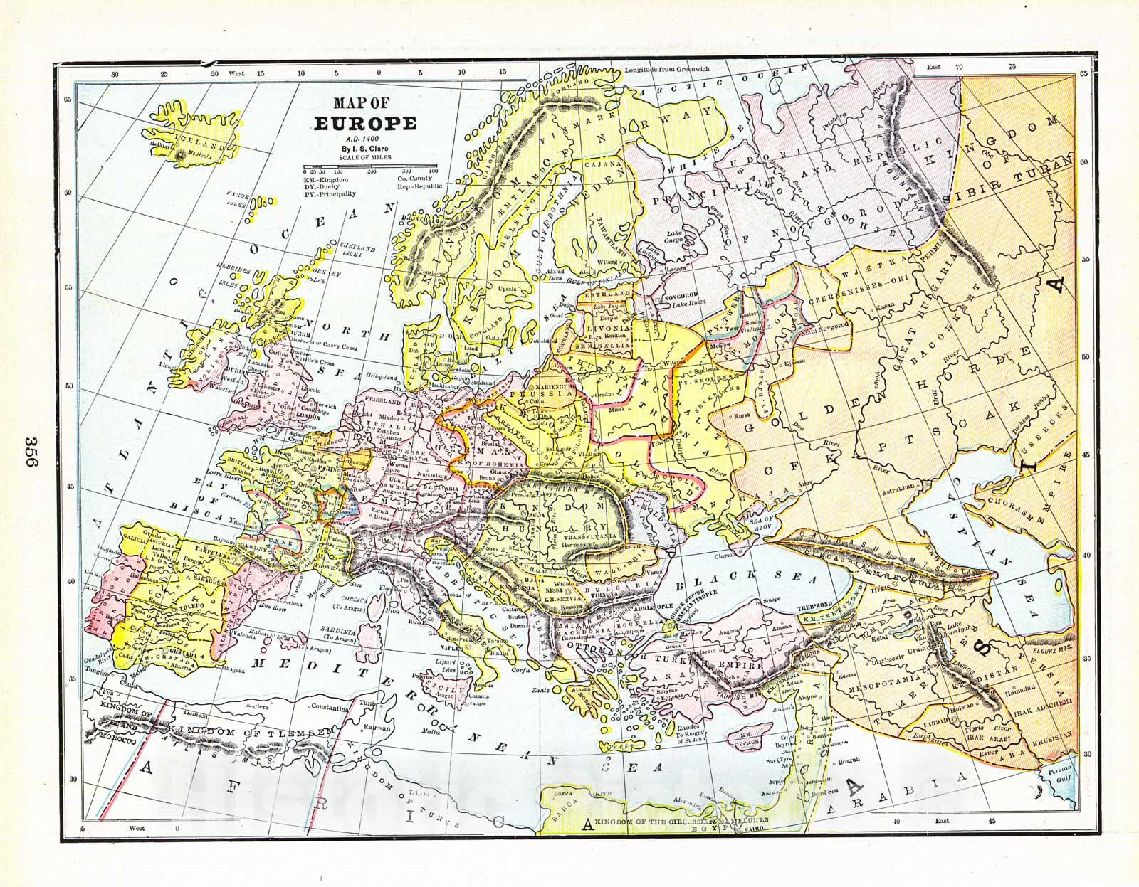 Historic Map : 1898 Map of Europe, A.D. 1400 : Vintage Wall Art