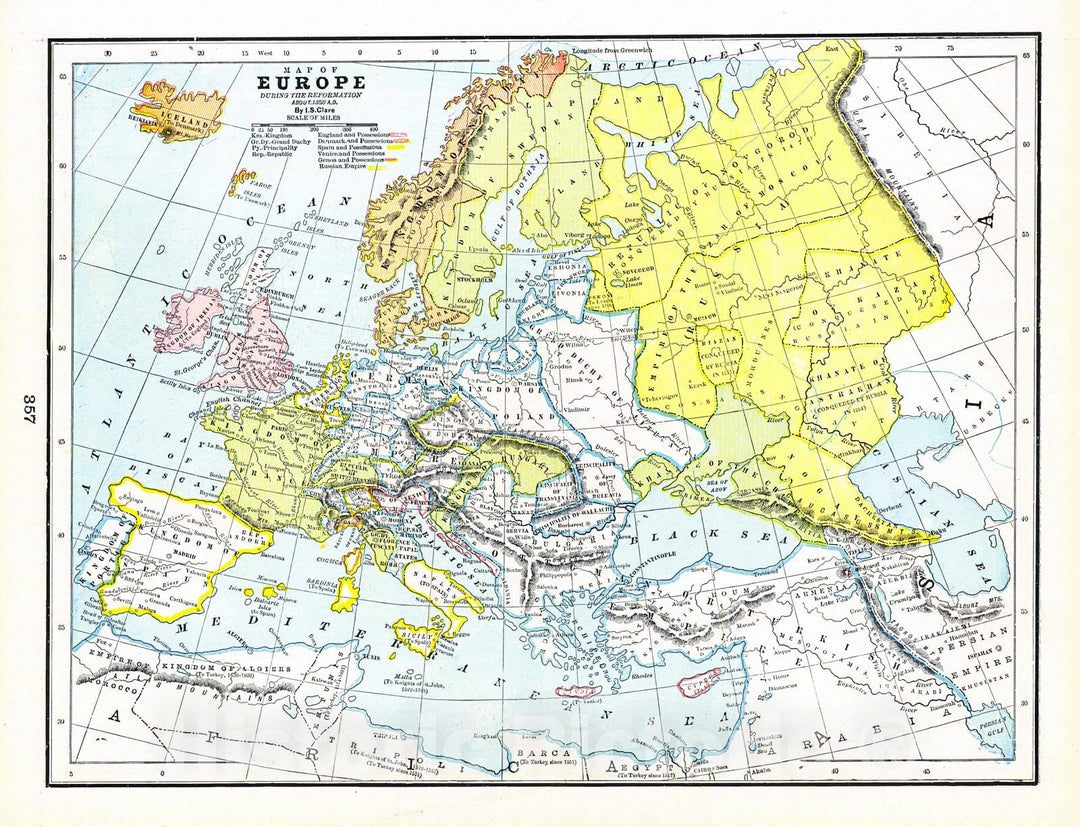 Historic Map : 1898 Map of Europe during the Reformation, A.D. 1550 : Vintage Wall Art