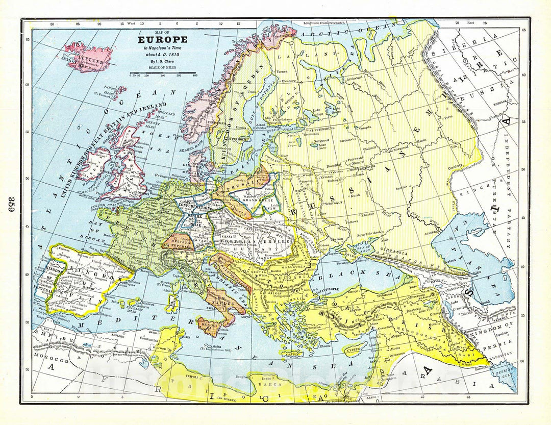 Historic Map : 1898 Map of Europe in Napoleon's Time : Vintage Wall Art