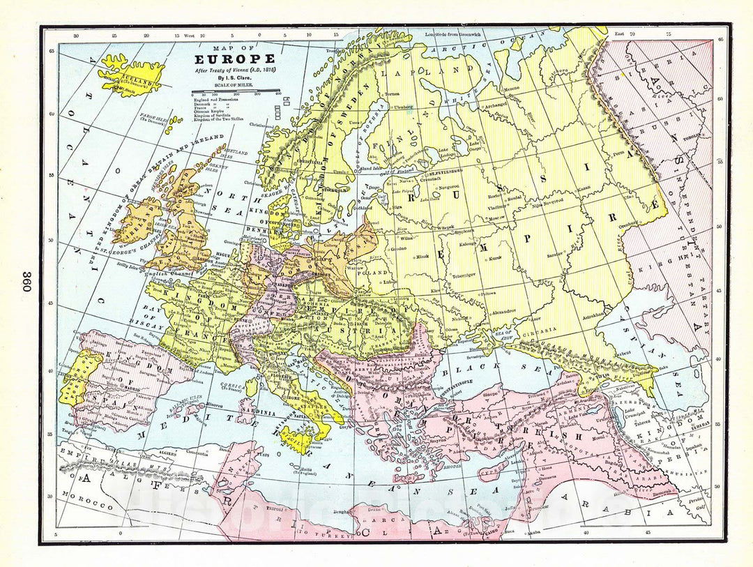 Historic Map : 1898 Map of Europe After Treaty of Vienna (A.D. 1815) : Vintage Wall Art