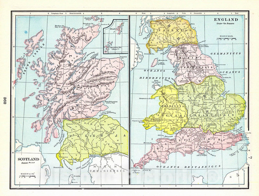 Historic Map : 1898 England under the Romans & Scotland, Roman Period : Vintage Wall Art