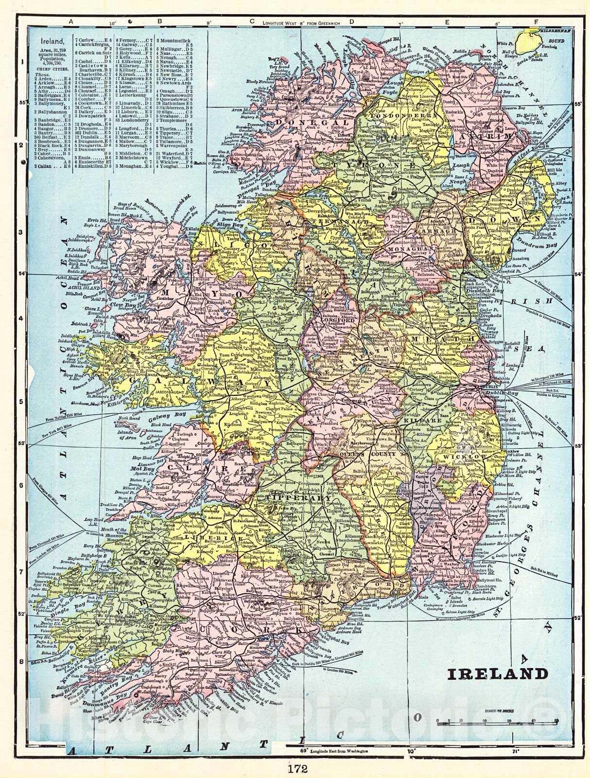 Historic Map : 1898 Ireland : Vintage Wall Art