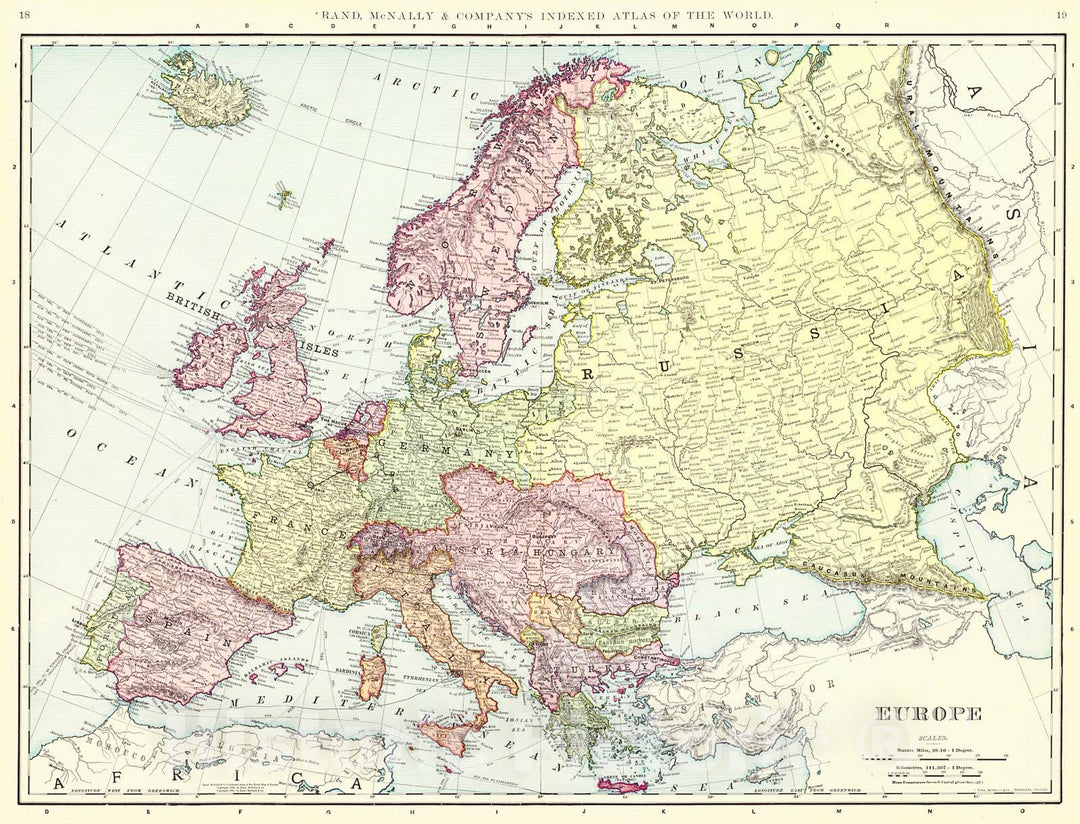 Historic Map : 1898 Europe : Vintage Wall Art