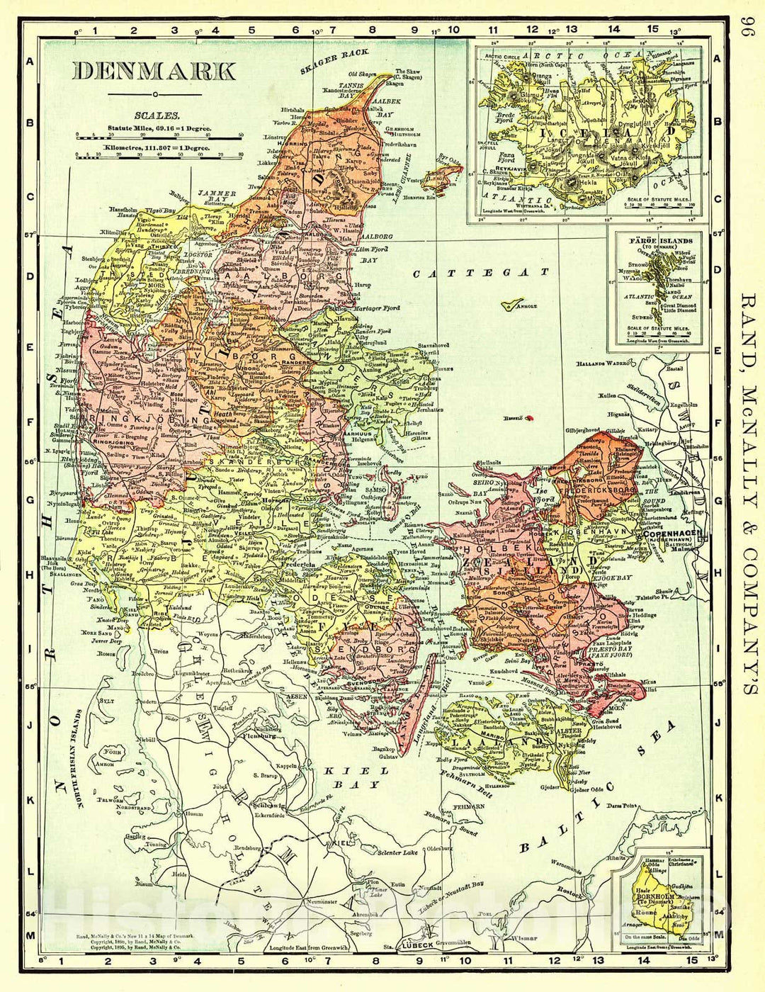 Historic Map : 1898 Denmark : Vintage Wall Art