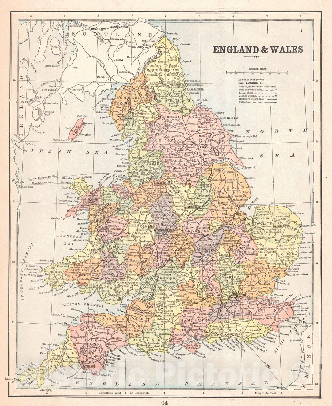 Historic Map : 1898 England and Wales : Vintage Wall Art