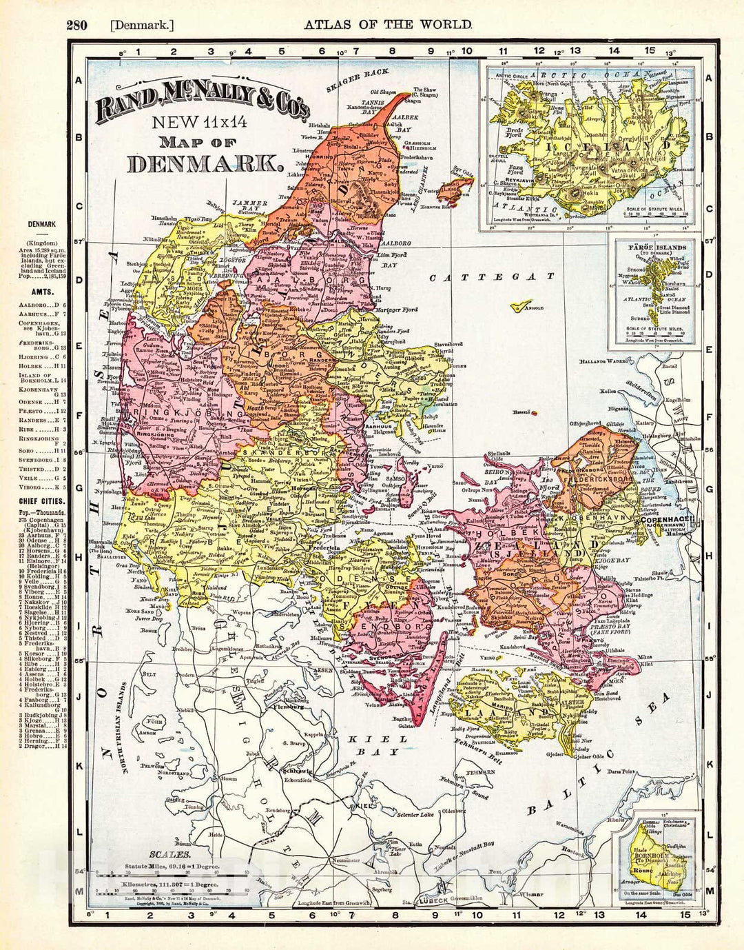 Historic Map : 1898 Denmark : Vintage Wall Art