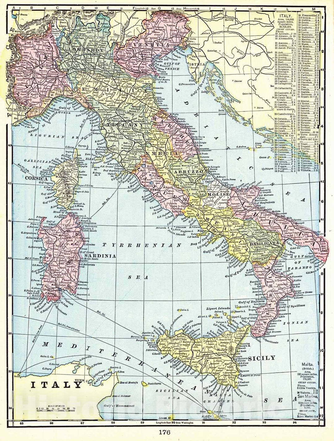 Historic Map : 1898 Italy : Vintage Wall Art