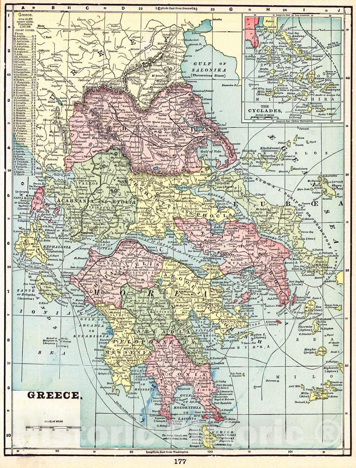 Historic Map : 1898 Greece : Vintage Wall Art