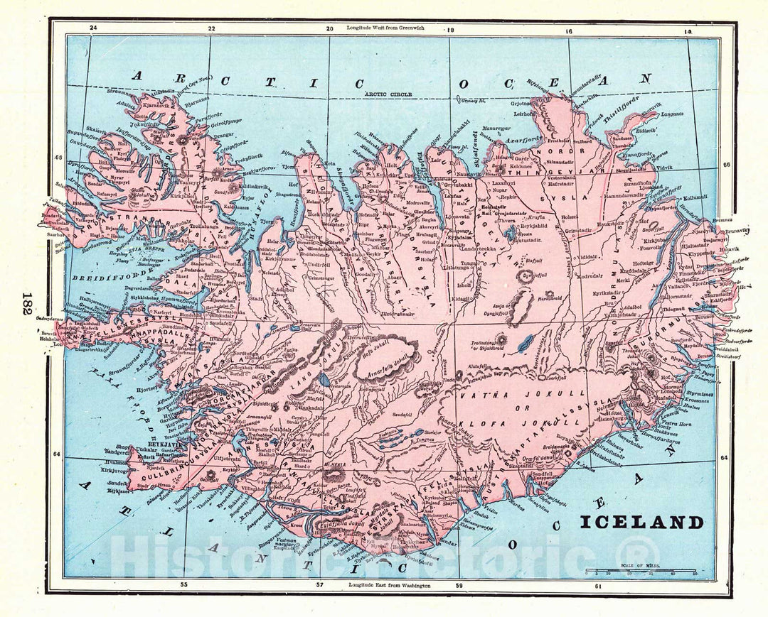 Historic Map : 1898 Iceland : Vintage Wall Art