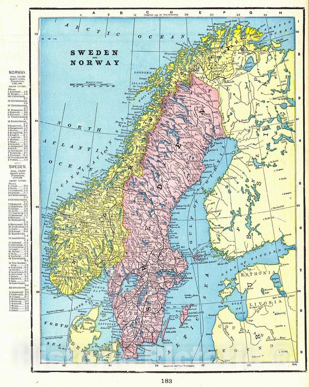 Historic Map : 1898 Sweden & Norway : Vintage Wall Art