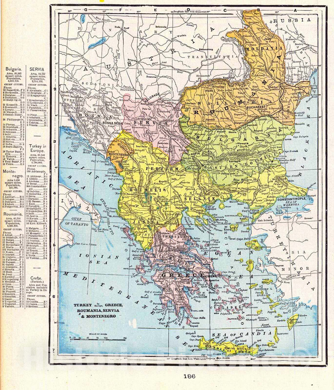 Historic Map : 1898 Turkey in Europe, Greece, Roumania, Servia, & Montenegro : Vintage Wall Art